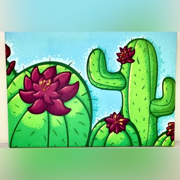 Modern Urban Pop Art Stretched Canvas Acrylic PURPLE FLOWER CACTUS Painting - Picture 8 of 10